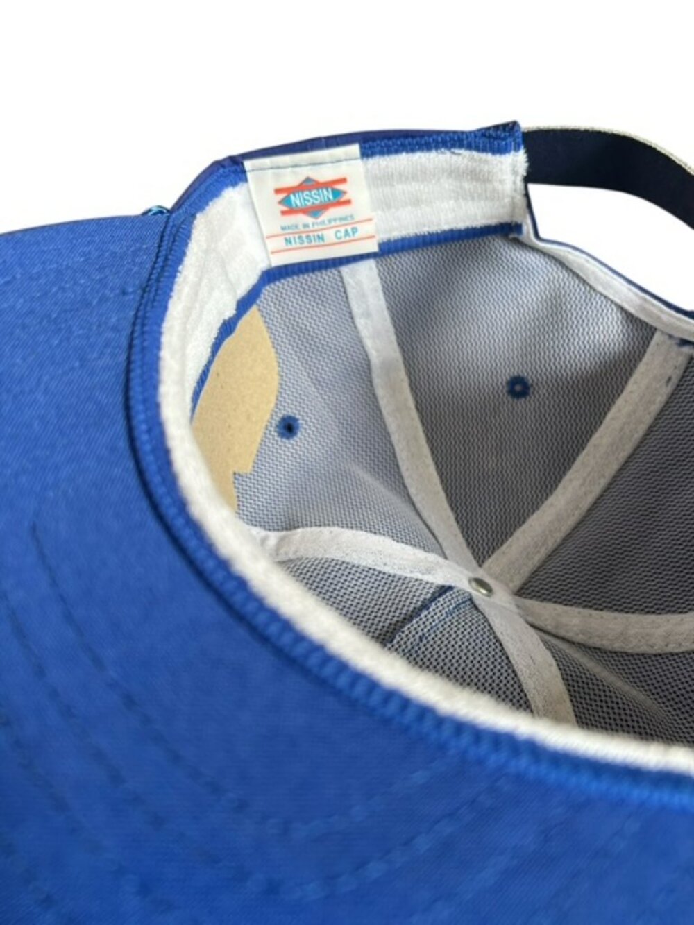 Vintage Blue Nissin Blank Rope Trucker Hat Cap Leather Strap Back New Old Stock - Picture 6 of 8